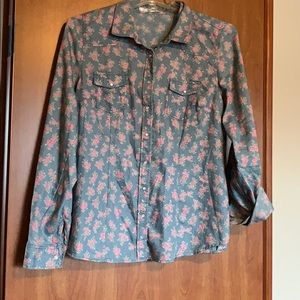 Jean with pink flowers button up